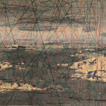 Giorgio Distefano, Carta del Mediterraneo: Approdo, acrilico su cartamodello, cm 20 x 26 in cornice a cassetta avorio cm. 38 x 44, 2025